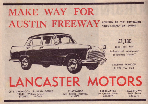 Lancaster Motors Austin Freeway advert